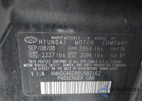 2008 Hyundai Elantra Gls/Se from USA, damaged, VIN KMHDU46D88U582162